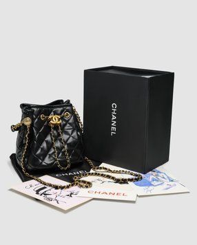 Жіноча сумка Chanel Button Bucket Crossbody Bag Lambskin Black Premium фото