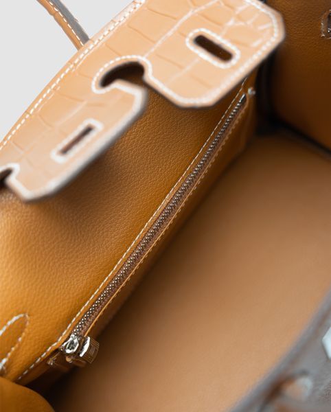 Женская сумка Hermes Birkin 25 Togo Leather Crocodile Brown/Silver Premium фото