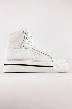 Зимові жіночі ботинки з натуральної шкіри PRADA Milano High Top White фото