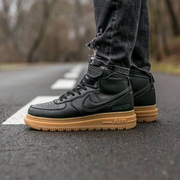 Мужские зимние кроссовки (термо) Nike Air Force Mid Gore-Tex Black\Brown фото