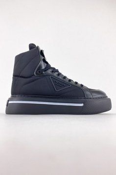 Зимові жіночі ботинки з натуральної шкіри PRADA Milano High Top Вlack фото