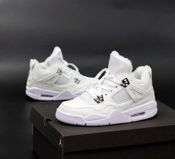 Зимові чоловічі та жіночі кросівки (хутро) Nike Air Jordan 4 White фото