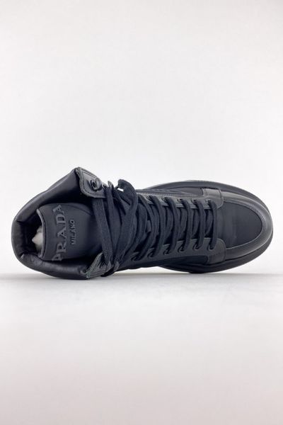 Зимові жіночі ботинки з натуральної шкіри PRADA Milano High Top Вlack фото