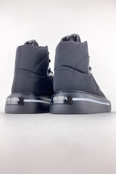 Зимові жіночі ботинки з натуральної шкіри PRADA Milano High Top Вlack фото