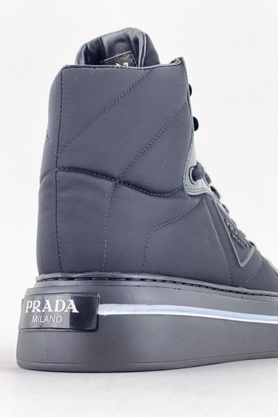 Зимові жіночі ботинки з натуральної шкіри PRADA Milano High Top Вlack фото