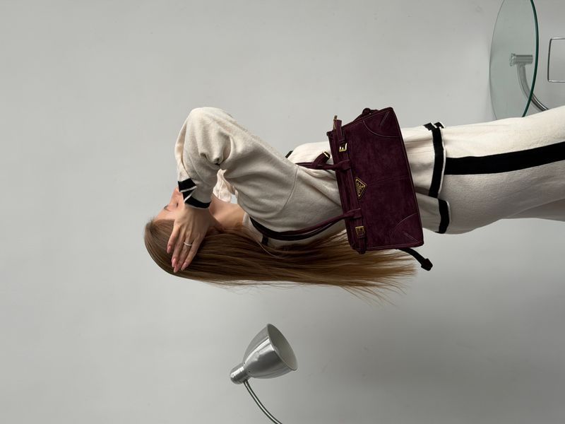 Жіноча сумка Prada Bonnie Medium Suede Handbag Burgundy Premium фото