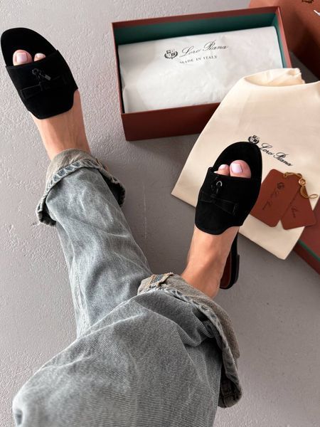 Жіночі шльопанці Loro Piana Summer Charms Walk Sandals Black Premium фото