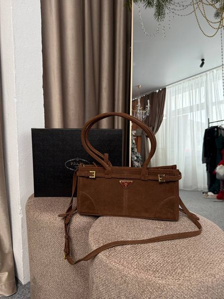 Жіноча сумка Prada Bonnie Medium Suede Handbag Chocolate Premium фото