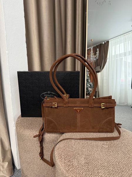 Жіноча сумка Prada Bonnie Medium Suede Handbag Chocolate Premium фото