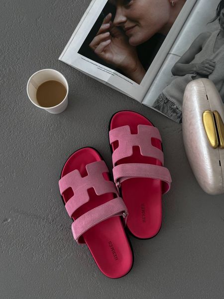 Женские шлепанцы Hermes Chyrpe Ch&egrave;vre Velours Pink Premium фото