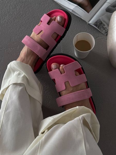 Женские шлепанцы Hermes Chyrpe Ch&egrave;vre Velours Pink Premium фото
