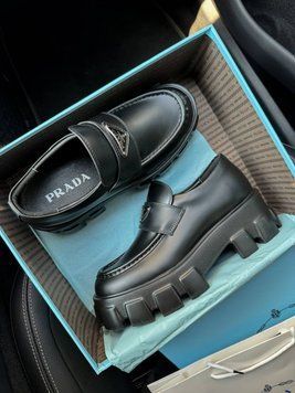 Жіночі лофери Prada Platform Leather Black Loafers Premium фото