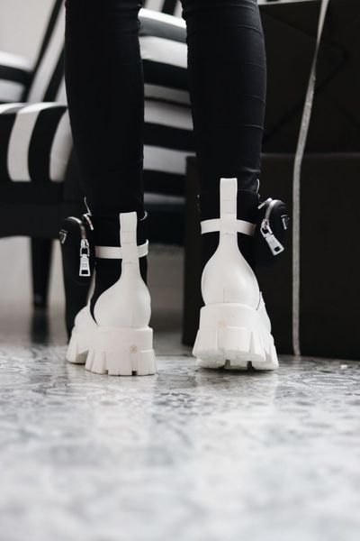 Зимові жіночі ботинки (Натуральна шкіра) PRADA Milano Monolith White Black Premium фото