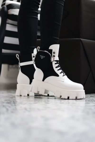 Зимові жіночі ботинки (Натуральна шкіра) PRADA Milano Monolith White Black Premium фото