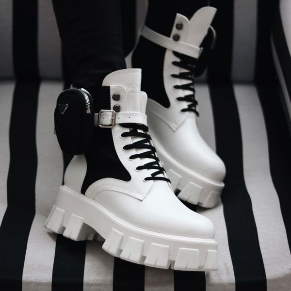 Зимові жіночі ботинки (Натуральна шкіра) PRADA Milano Monolith White Black Premium фото