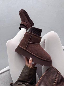 Жіночі зимові ботинки UGG SOCK Dark Chocolate Suede PREMIUM фото