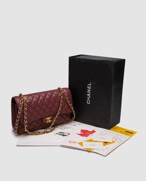 Жіноча сумка Chanel Classic 2.55 Medium Double Flap in Burgundy/Gold Premium фото