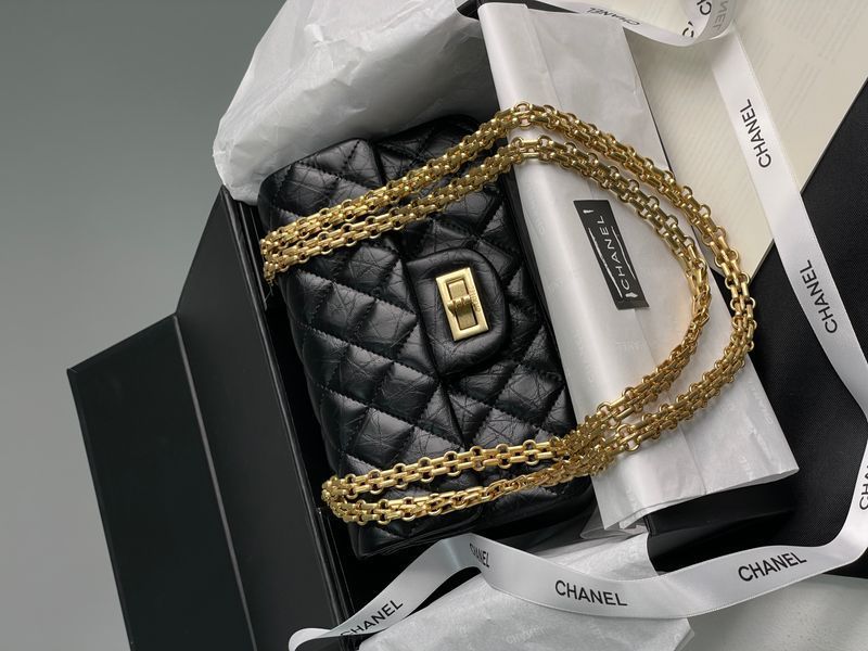 Женская сумка Chanel 1.55 Reissue Double Flap Leather Bag Black/Gold Premium фото