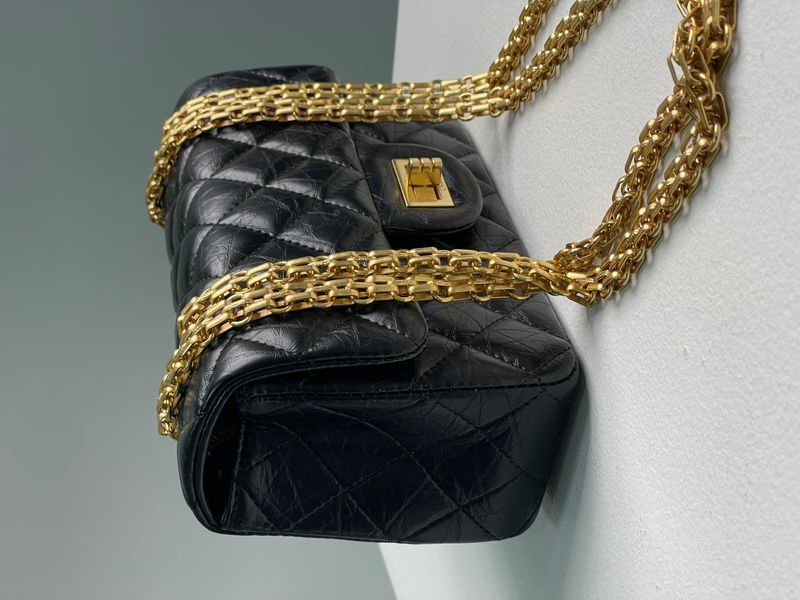 Женская сумка Chanel 1.55 Reissue Double Flap Leather Bag Black/Gold Premium фото