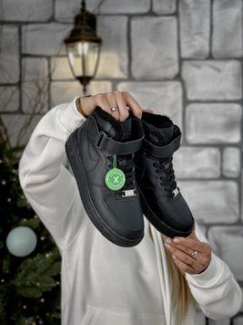 Зимние мужские и женские кроссовки С МЕХОМ Nike Air Force High black fur фото