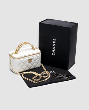 Жіноча сумка Chanel Classic White Lambskin Pearl Crush Vanity Bag Gold Premium фото