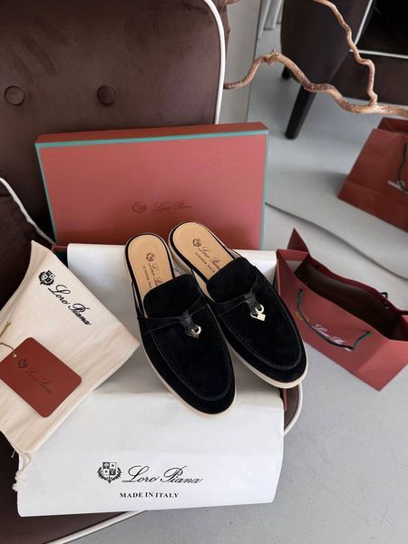 Женские шлепанцы Loro Piana Mules Black Premium фото