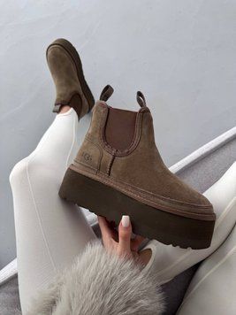 Жіночі зимові ботинки UGG Neumel Chelsea HICKORY Platform PREMIUM фото