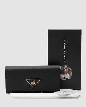 Гаманець Prada Logo Leather Bi Fold Long Wallet Black Premium фото