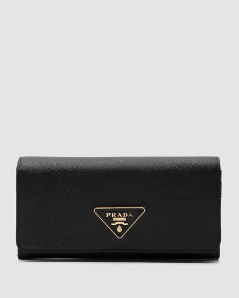 Кошелёк Prada Logo Leather Bi Fold Long Wallet Black Premium фото