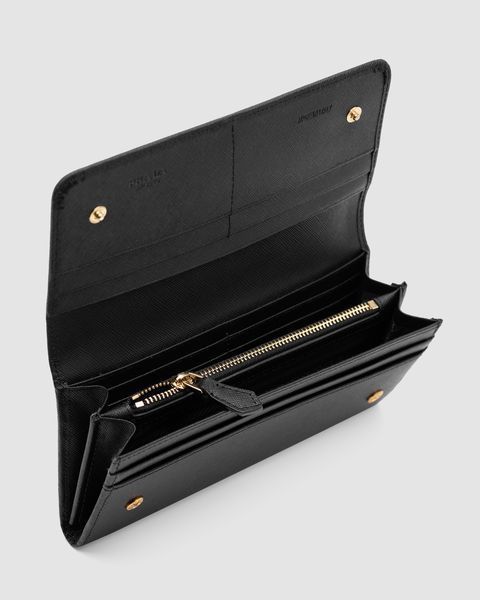 Кошелёк Prada Logo Leather Bi Fold Long Wallet Black Premium фото