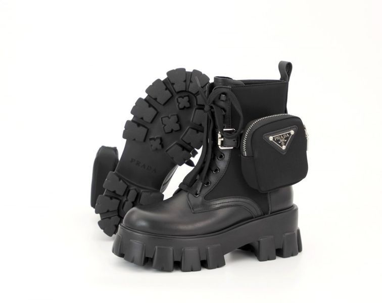 Зимові жіночі ботинки (Натуральна шкіра) PRADA Milano Monolith Black Premium фото