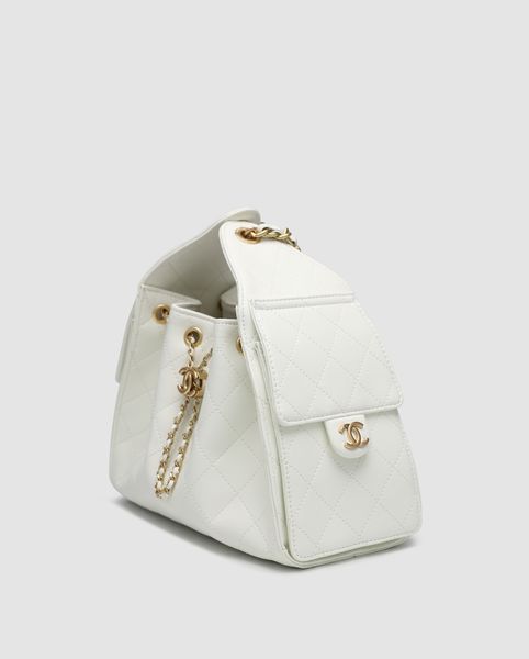 Жіноча сумка Chanel 25 Mini Handbag in Grained Calfskin White/Gold Premium фото