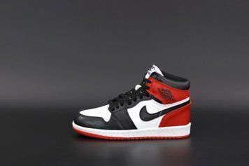 Зимние мужские и женские кроссовки Nike Air Jordan 1 White Black Red фото