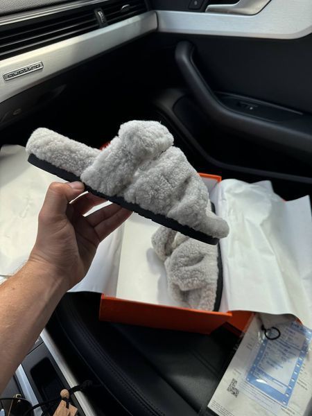 Женские шлепанцы Hermes Slippers Teddy Grey Premium фото