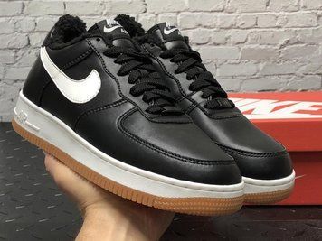 Зимние мужские кроссовки Black White Gum кожа "С МЕХОМ" 2 Nike Air Force 1 фото