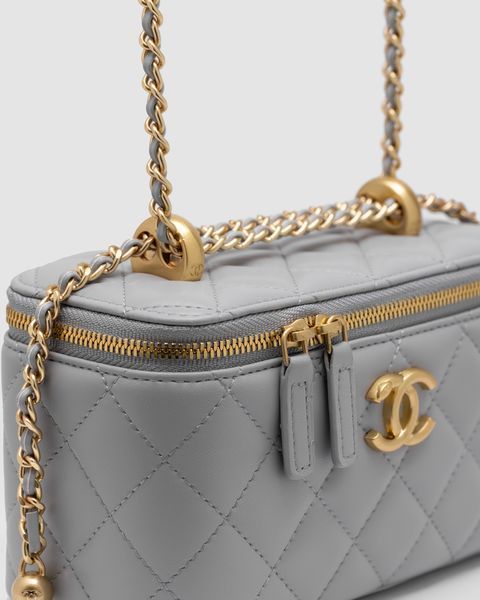 Женская сумка Chanel Classic Grey Lambskin Pearl Crush Vanity Bag Gold Premium фото