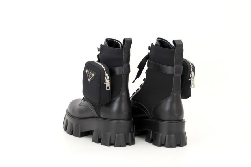 Зимові жіночі ботинки (Натуральна шкіра) З ХУТРОМ! PRADA Milano Monolith Black Premium фото