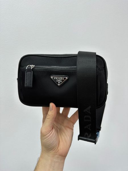 Чоловіча бананка Prada Black Nylon Bumbag Premium фото