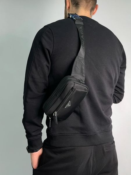 Чоловіча бананка Prada Black Nylon Bumbag Premium фото