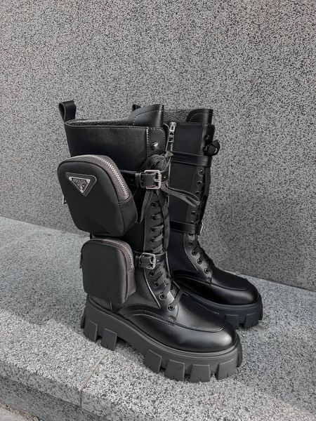 Женские ботинки (натуральная кожа) Prada Boots Zip Pocket Black High PREMIUM фото