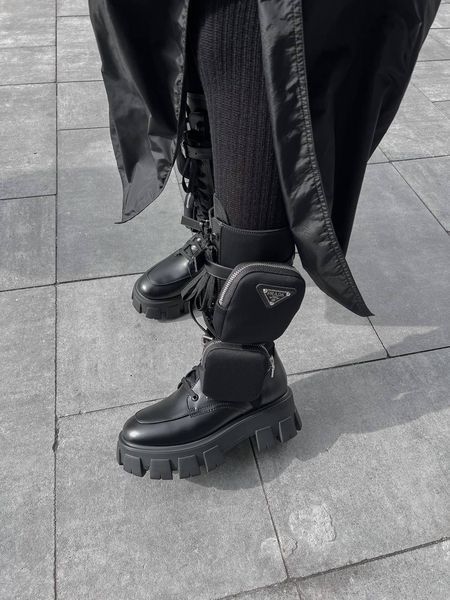 Женские ботинки (натуральная кожа) Prada Boots Zip Pocket Black High PREMIUM фото