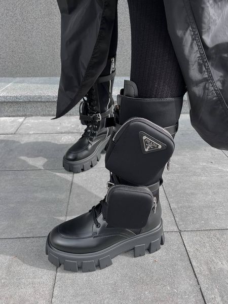 Женские ботинки (натуральная кожа) Prada Boots Zip Pocket Black High PREMIUM фото
