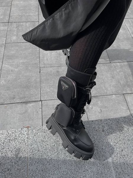 Женские ботинки (натуральная кожа) Prada Boots Zip Pocket Black High PREMIUM фото