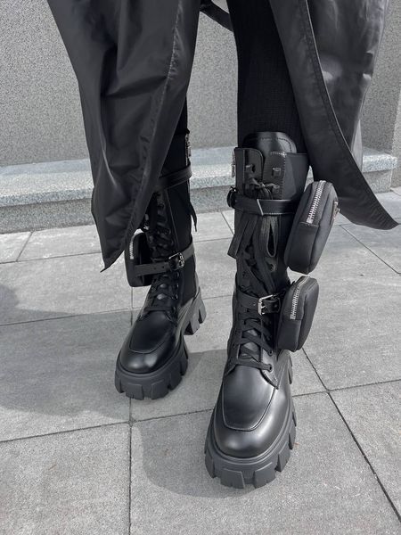 Женские ботинки (натуральная кожа) Prada Boots Zip Pocket Black High PREMIUM фото
