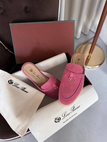 Женские шлепанцы Loro Piana Mules Pink Sand Premium фото