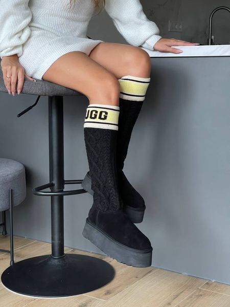 Жіночі зимові ботинки UGG Sweater Letter Boots Black Premium фото