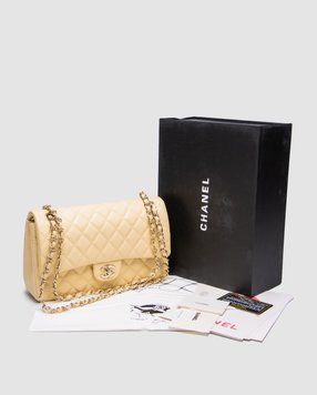 Жіноча сумка Chanel Classic 2.55 Medium Double Flap in Light Yellow Premium фото