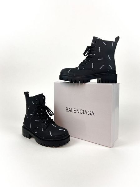 Зимові жіночі ботинки (Натуральна шкіра + НАДПИСИ) Balenciaga Tractor Black фото