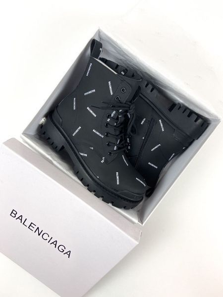 Зимові жіночі ботинки (Натуральна шкіра + НАДПИСИ) Balenciaga Tractor Black фото