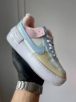 Зимові жіночі кросівки Nike Air Force 1 Shadow White Glacier Blue Ghost Fur фото